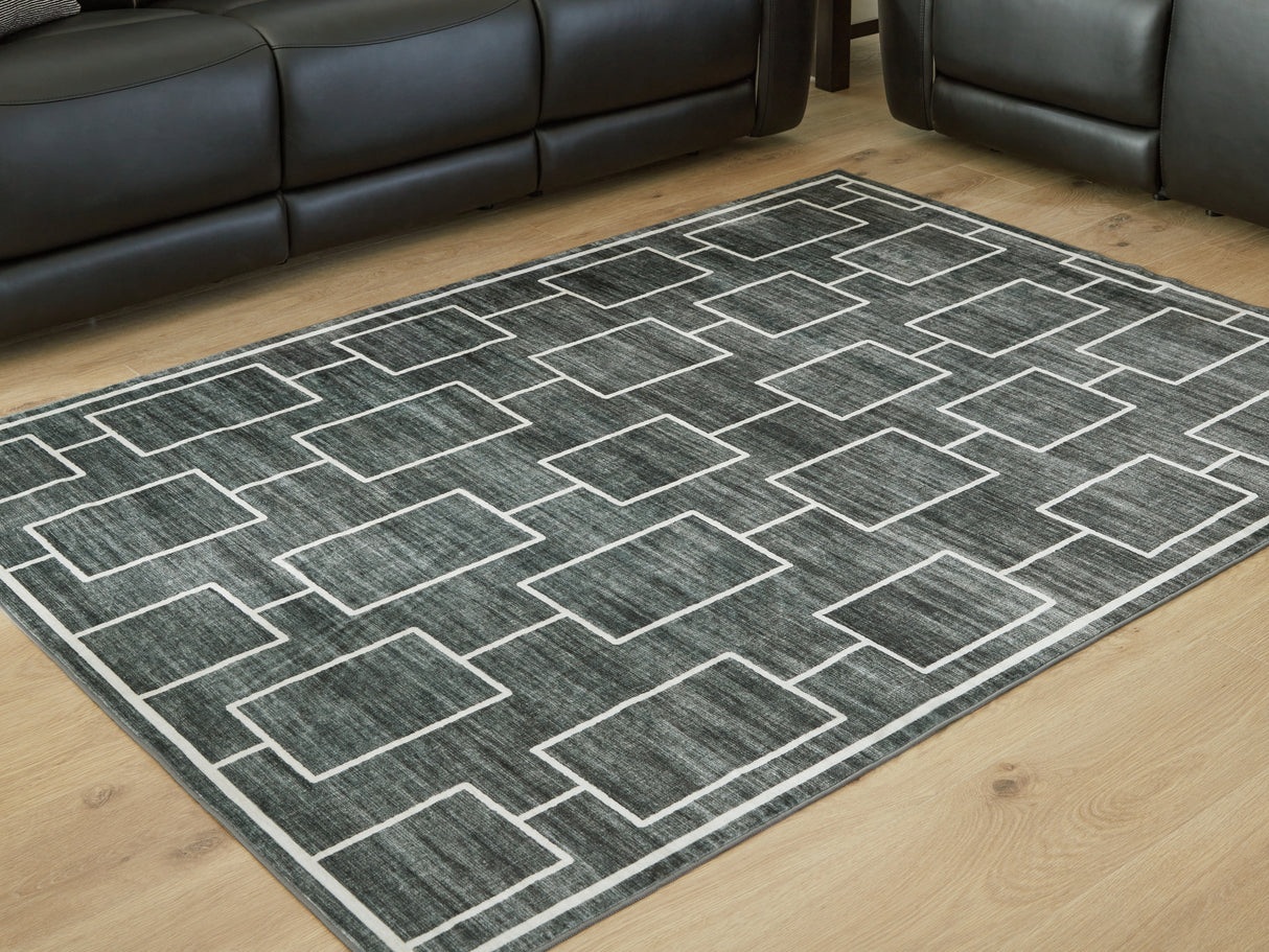 Mega Furniture - Ashley Furniture - Elderland Rug - Washable 5' x 7' Area Rug / Black/Gray - R407402