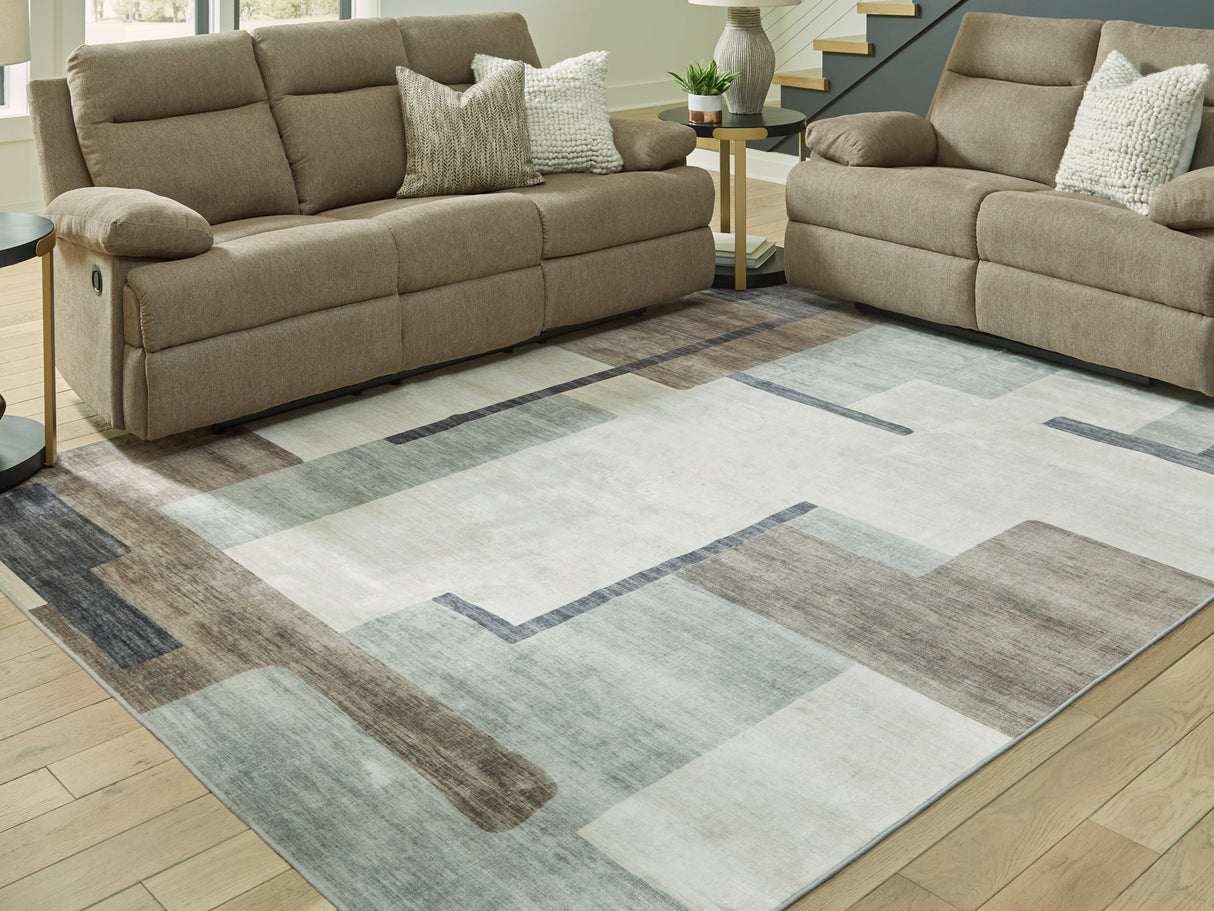 Mega Furniture - Ashley Furniture - Larkport Rug - Washable 8' x 10' Area Rug / Cream/Brown/Gray - R407411