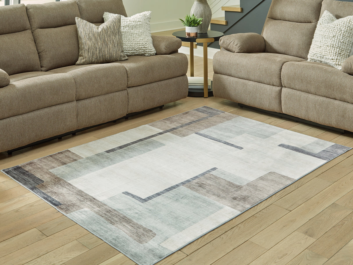 Mega Furniture - Ashley Furniture - Larkport Rug - Washable 8' x 10' Area Rug / Cream/Brown/Gray - R407411