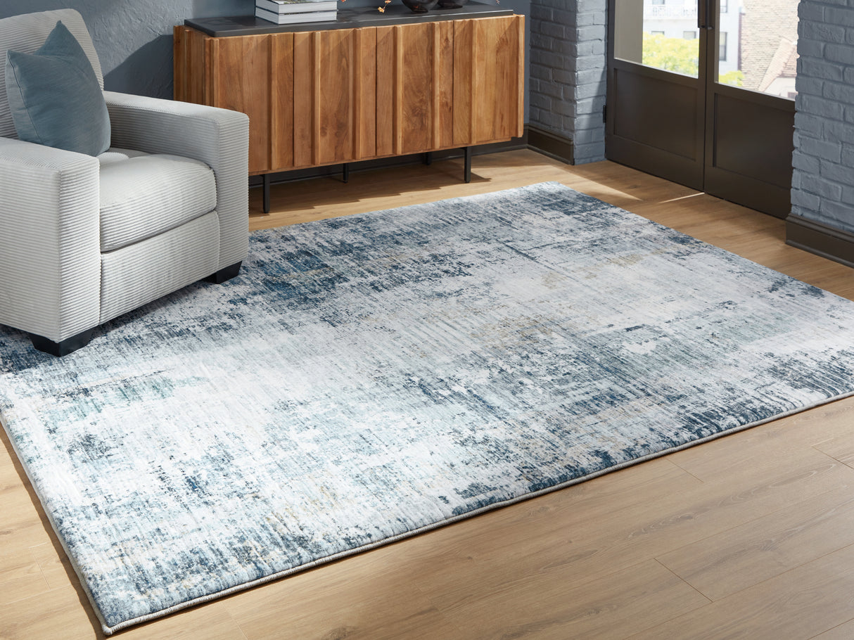 Mega Furniture - Ashley Furniture - Arlenmont Rug - 7'6" x 9'6" Area Rug / Blue/White/Brown - R407481