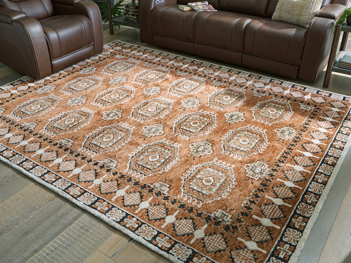 Mega Furniture - Ashley Furniture - Qaabiz Rug - 7'8" x 10' Area Rug / Sienna/Ivory/Black - R407521