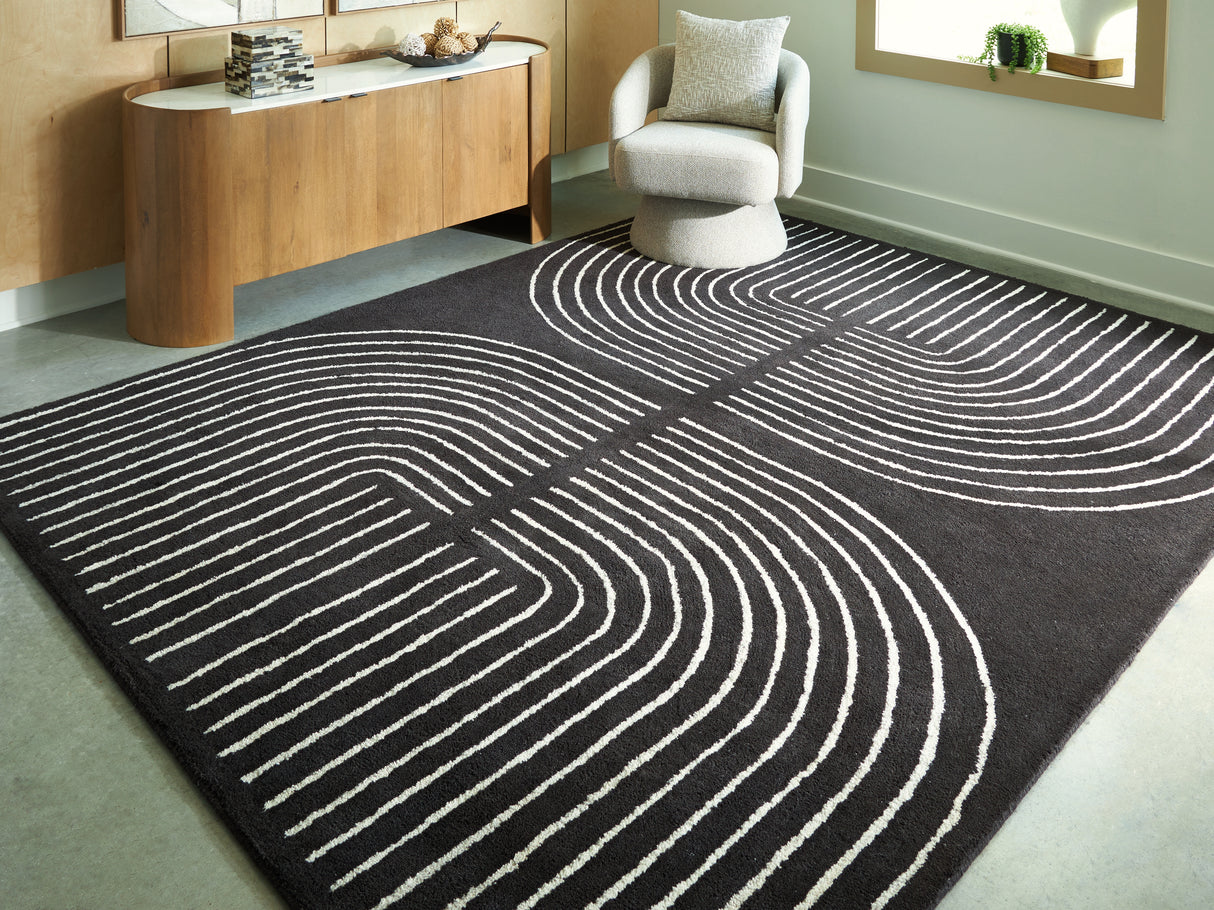 Mega Furniture - Ashley Furniture - Eldonmore Rug - 7'8" x 10' Area Rug / Black/Ivory - R407571