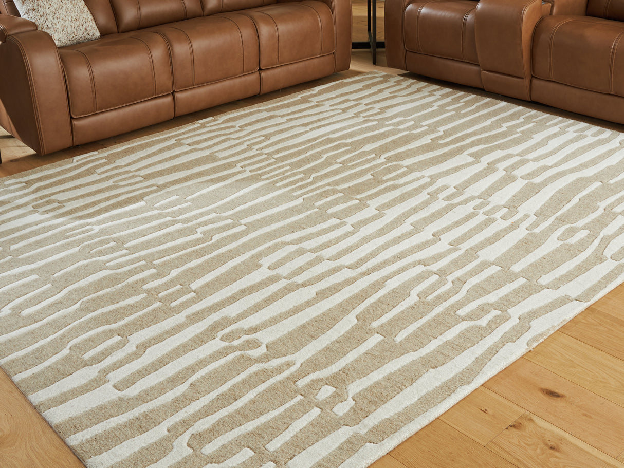 Mega Furniture - Ashley Furniture - Corrbell Rug - 5' x 7' Area Rug / Beige/White - R407632