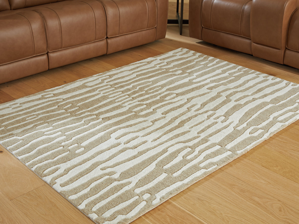 Mega Furniture - Ashley Furniture - Corrbell Rug - 5' x 7' Area Rug / Beige/White - R407632
