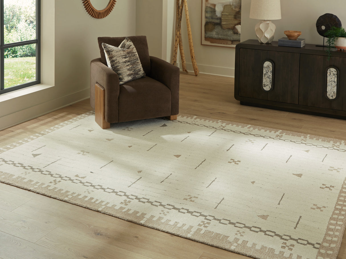 Mega Furniture - Ashley Furniture - Dot Rug - 5' x 7' Area Rug / Cream/Brown/Taupe - R407652