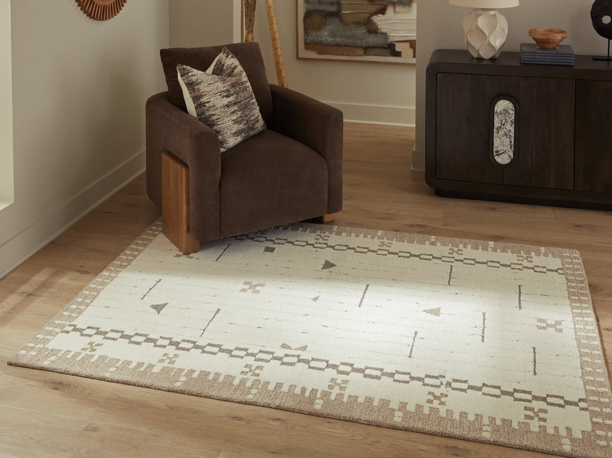 Mega Furniture - Ashley Furniture - Dot Rug - 5' x 7' Area Rug / Cream/Brown/Taupe - R407652