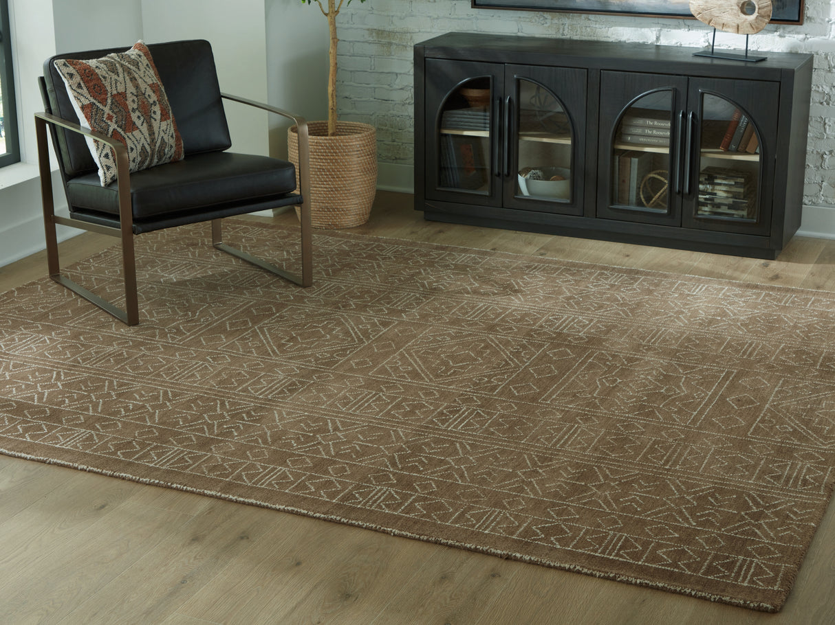Mega Furniture - Ashley Furniture - Merrittman Rug - 7'8" x 10' Area Rug / Brown/Ivory - R407701
