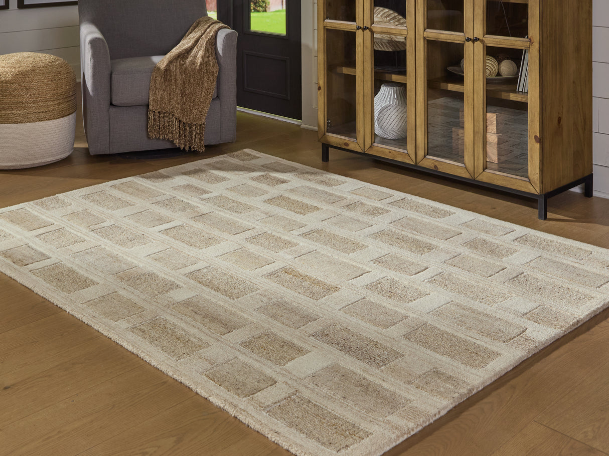 Mega Furniture - Ashley Furniture - Lisgrove Rug - 7'8" x 10' Area Rug / Tan/Brown/White - R407711