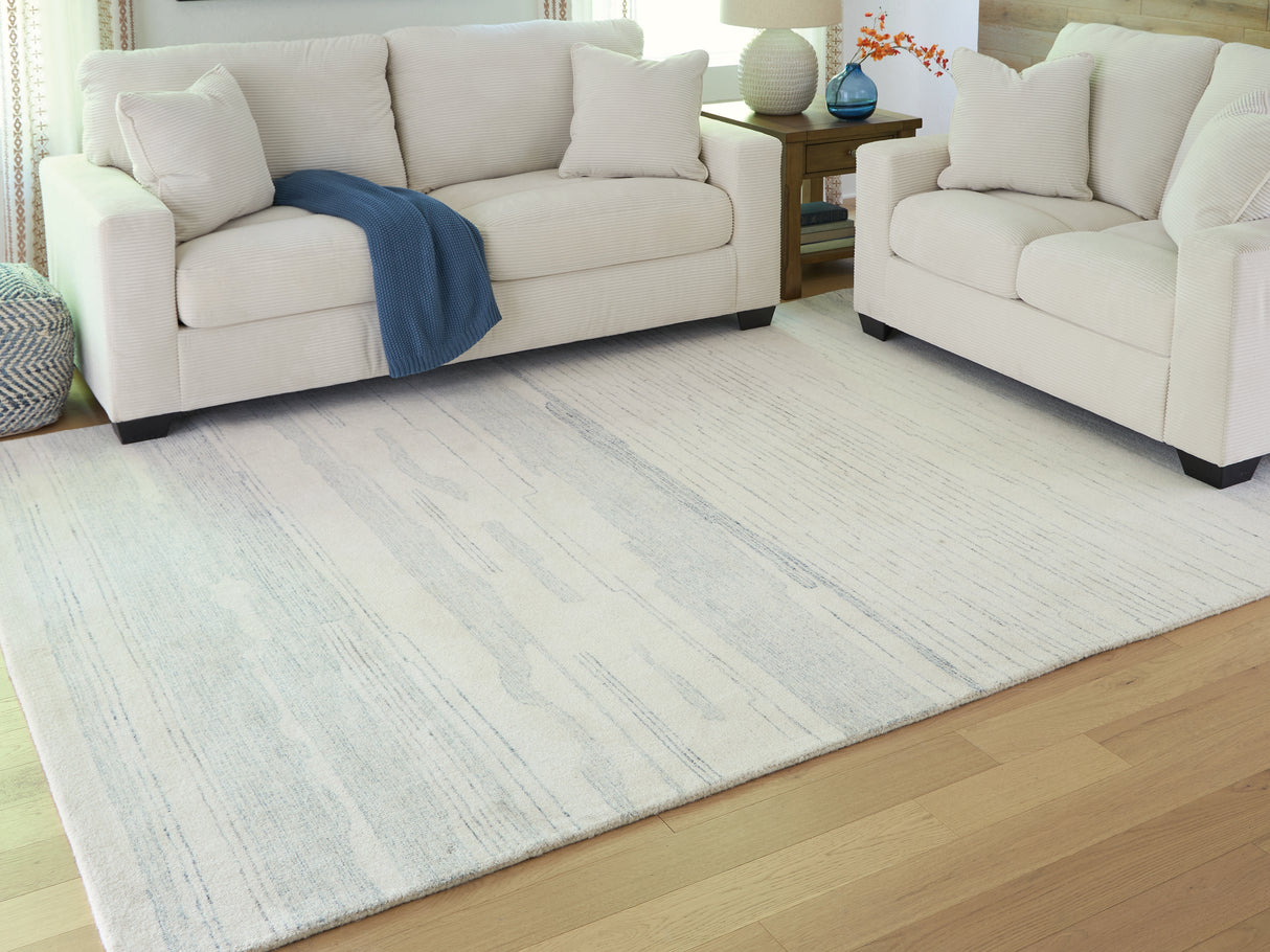 Mega Furniture - Ashley Furniture - Genemost Rug - 5' x 7' Area Rug / Ivory/Blue - R407842
