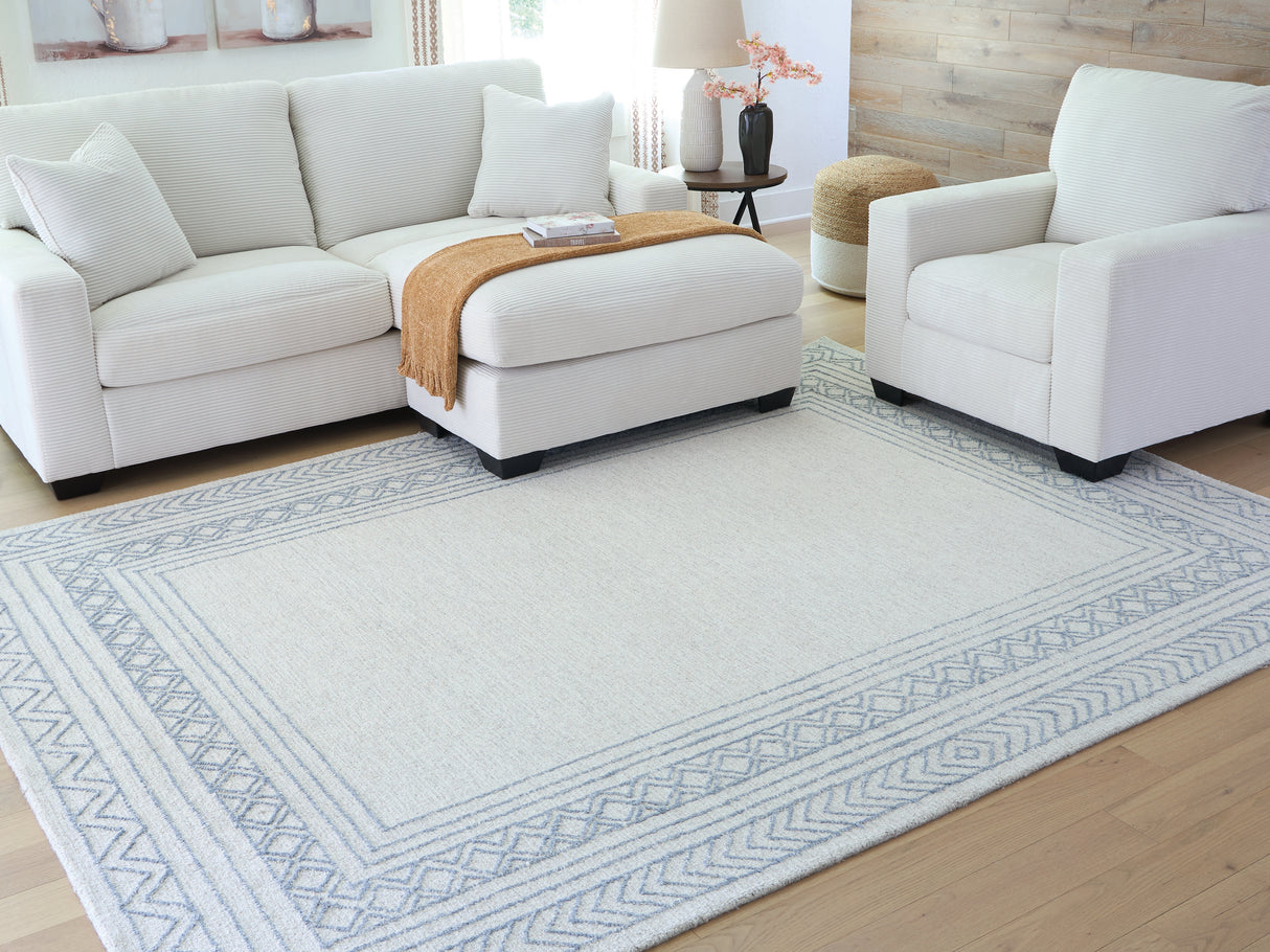 Mega Furniture - Ashley Furniture - Azelhurst Rug - 5' x 7' Area Rug / Blue/Ivory/Gray - R407852