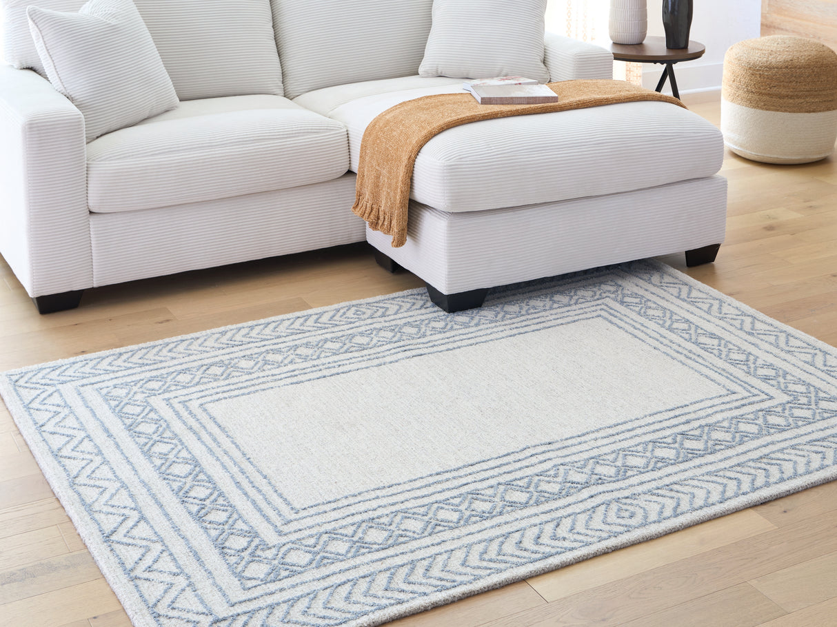 Mega Furniture - Ashley Furniture - Azelhurst Rug - 5' x 7' Area Rug / Blue/Ivory/Gray - R407852
