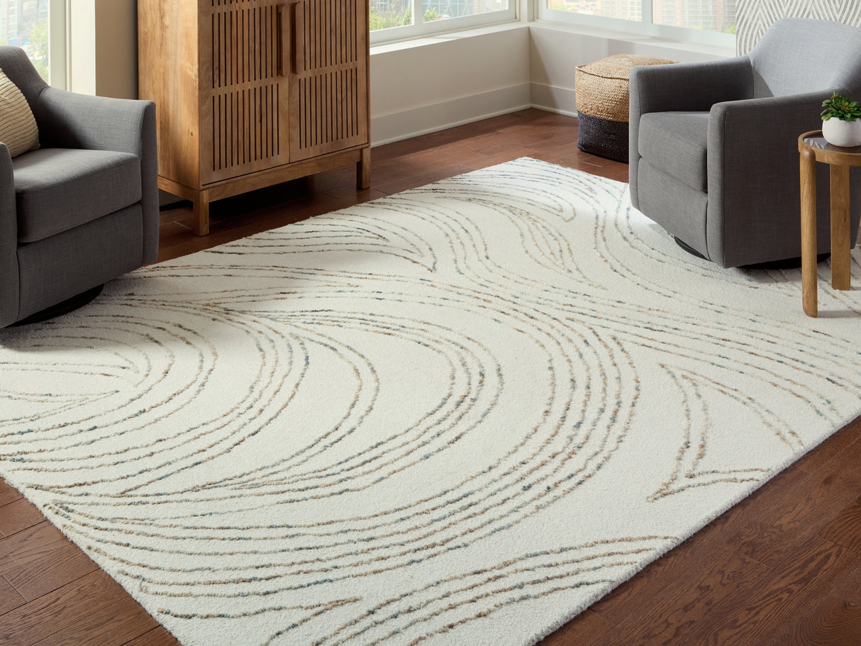Mega Furniture - Ashley Furniture - Deenbury Rug - 5' x 7' Area Rug / Ivory/Green/Brown - R407862