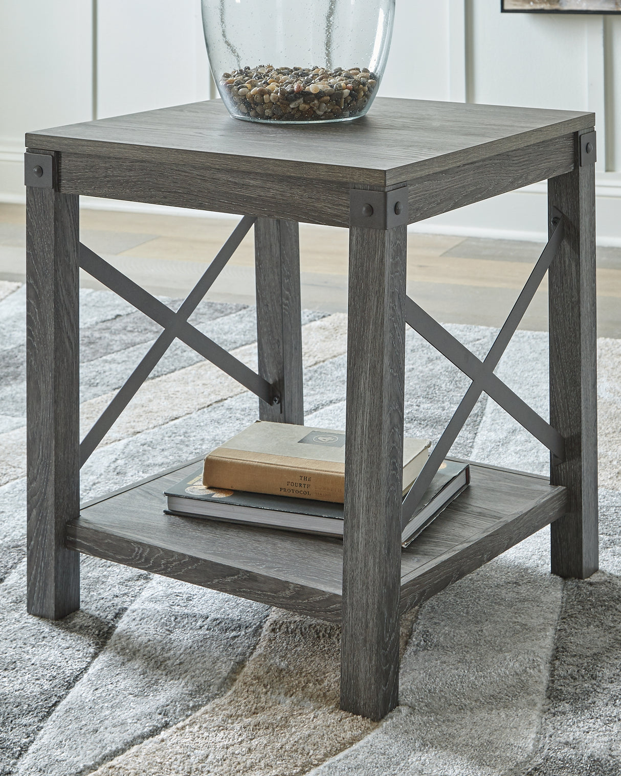 Mega Furniture - Ashley Furniture - Freedan End Table - Square End Table / Grayish Brown - T175-2