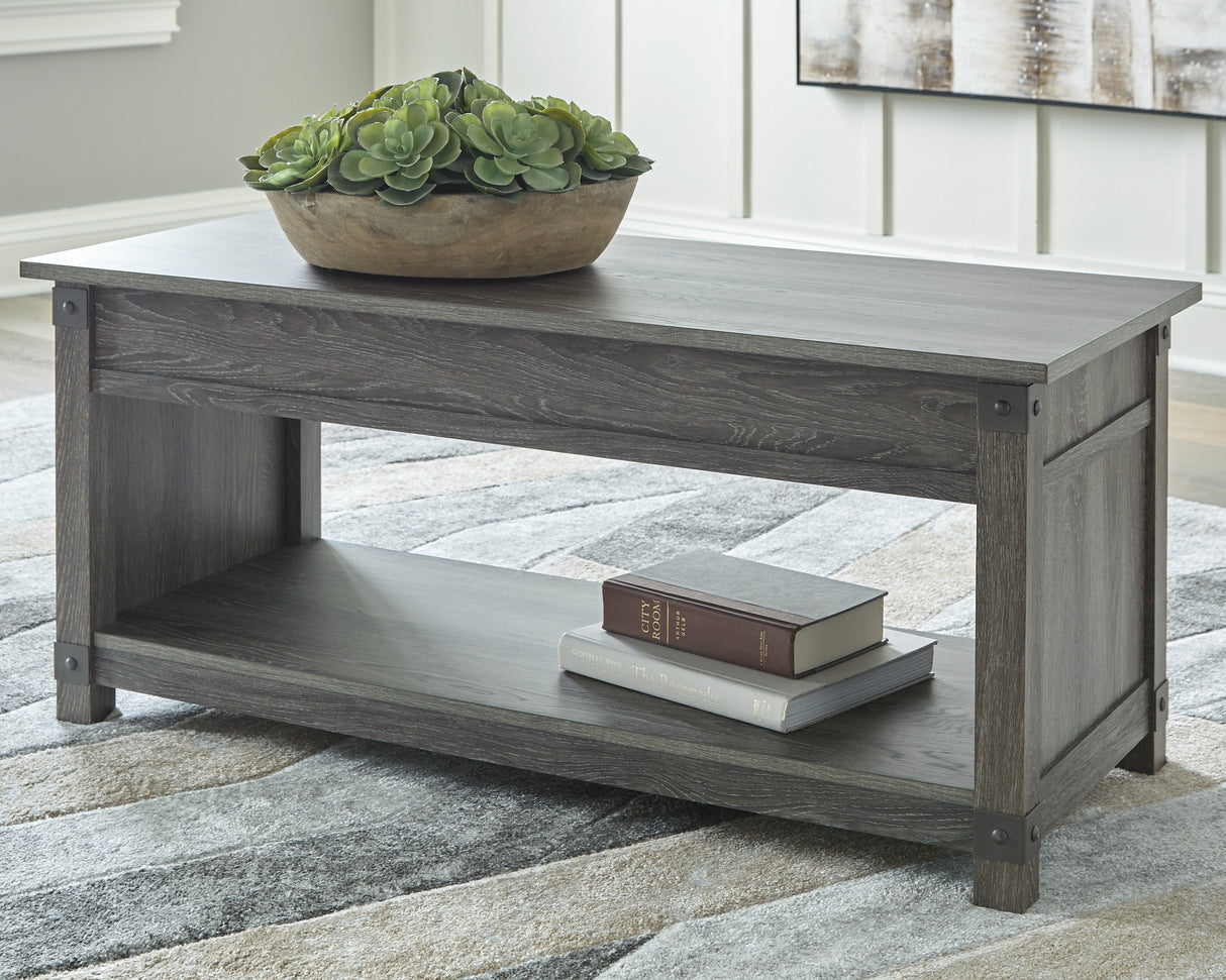 Mega Furniture - Ashley Furniture - Freedan Lift-Top Coffee Table - Rect Lift Top Cocktail Table / Grayish Brown - T175-9
