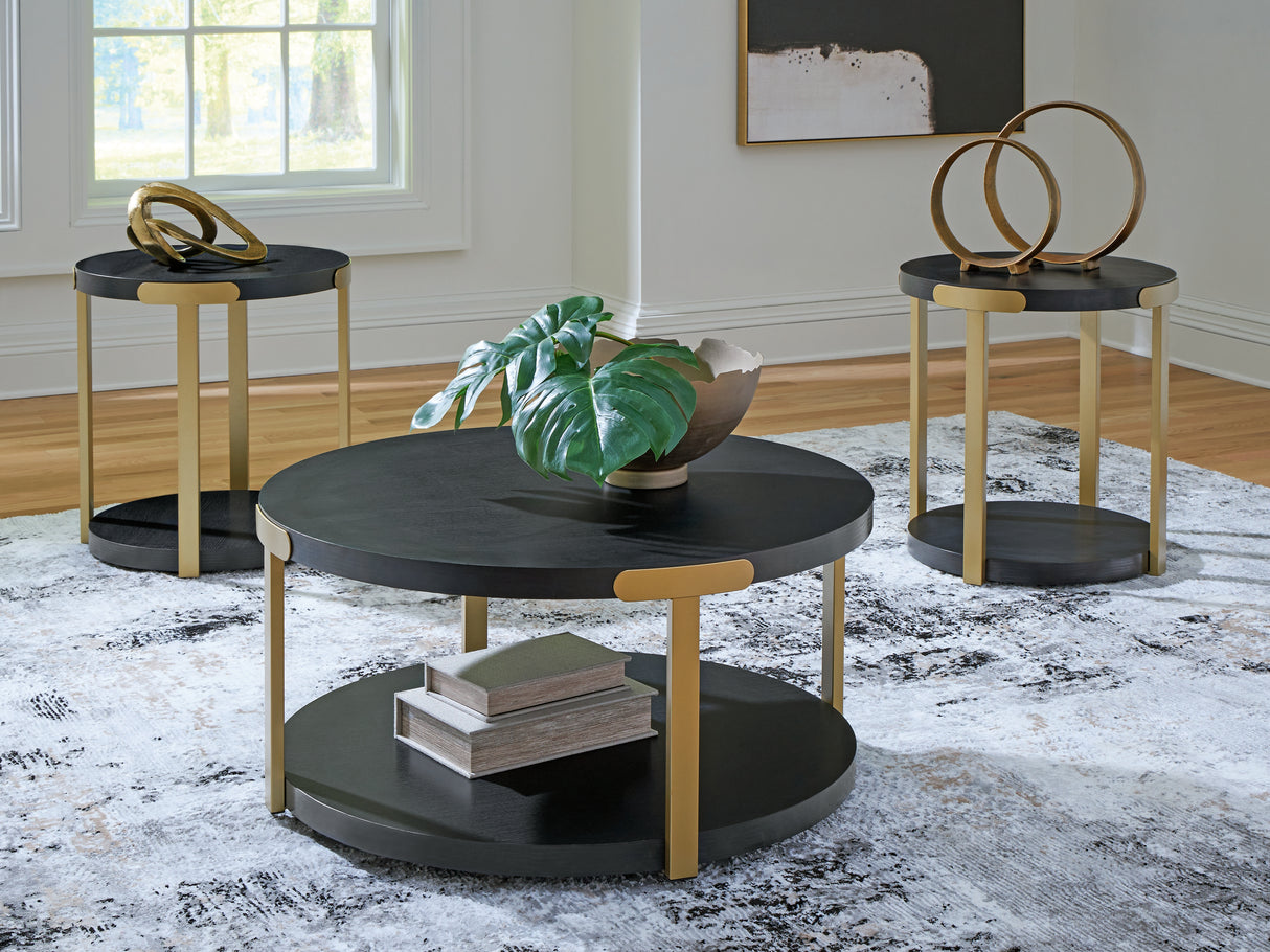 Mega Furniture - Ashley Furniture - Shylore Table (Set of 3) - Occasional Table Set (3/CN) / Black/Brass Finish - T410-13