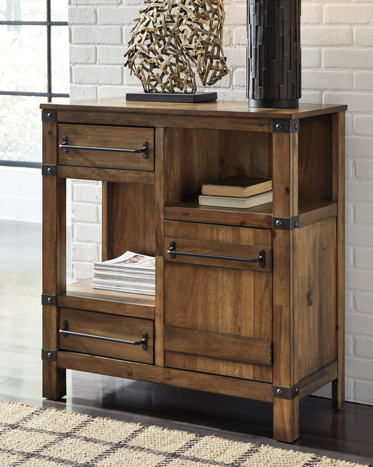 Mega Furniture - Ashley Furniture - Roybeck Accent Cabinet - Accent Cabinet / Light Brown/Bronze - T411-40