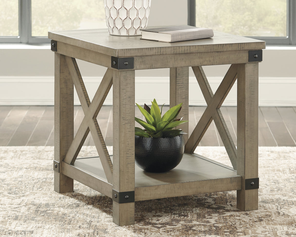 Mega Furniture - Ashley Furniture - Aldwin End Table - Rectangular End Table / Gray - T457-3