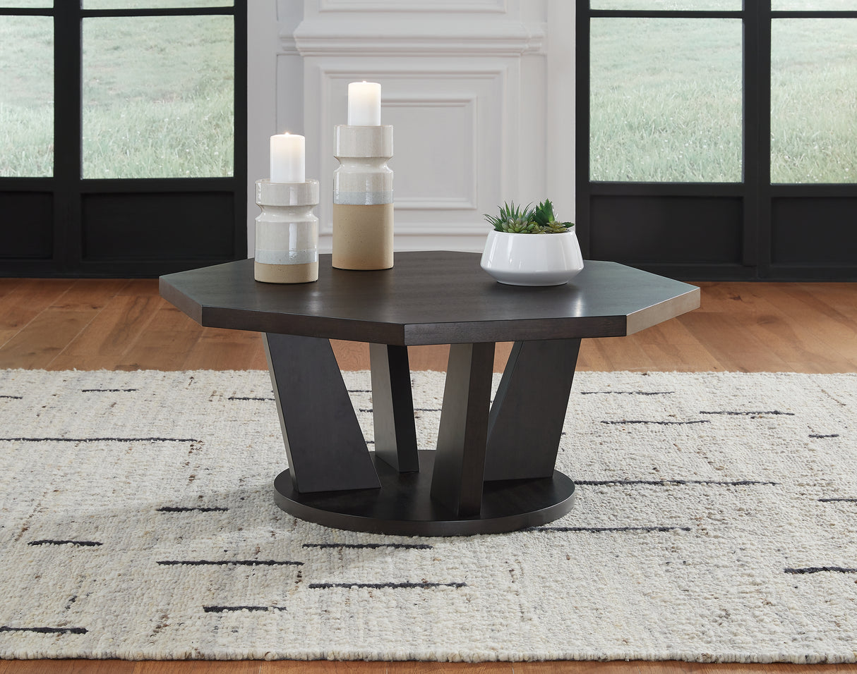 Mega Furniture - Ashley Furniture - Chasinfield Coffee Table - Octagon Cocktail Table / Dark Brown - T458-8