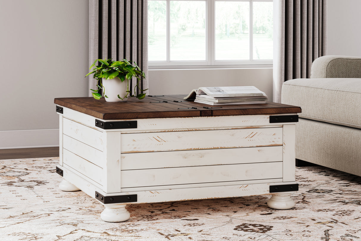 Mega Furniture - Ashley Furniture - Wystfield Coffee Table - Cocktail Table with Storage / White/Brown - T459-20