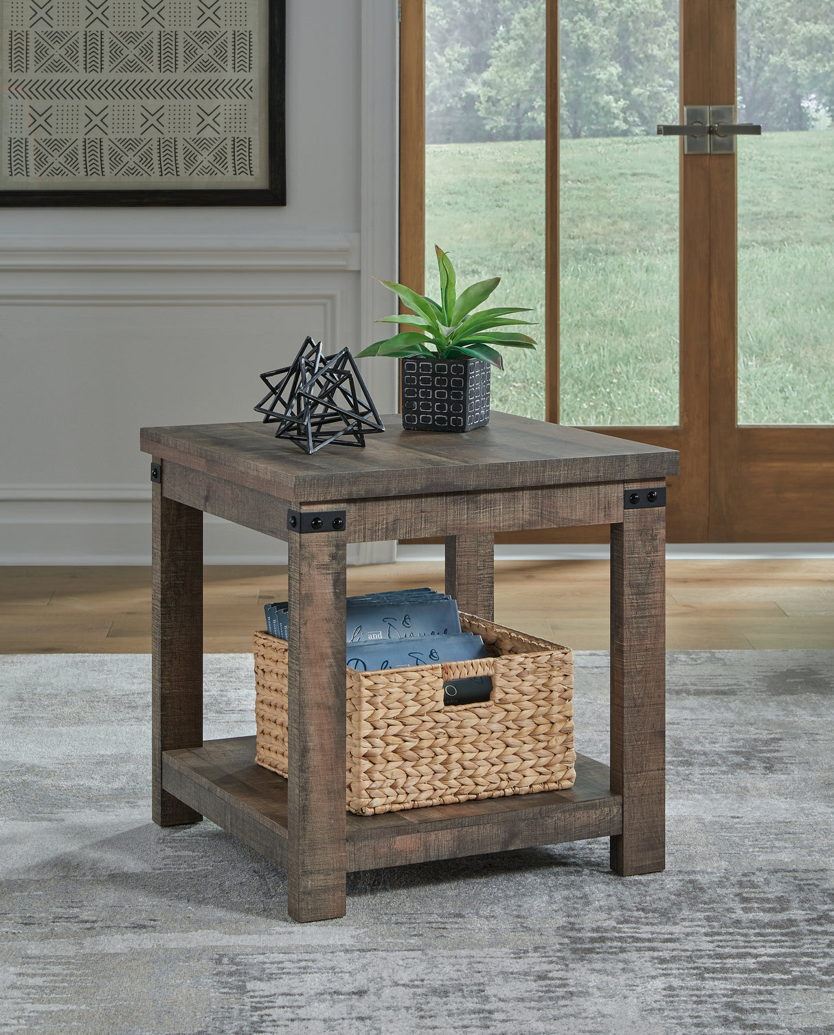 Mega Furniture - Ashley Furniture - Hollum End Table - Square End Table / Rustic Brown - T466-2