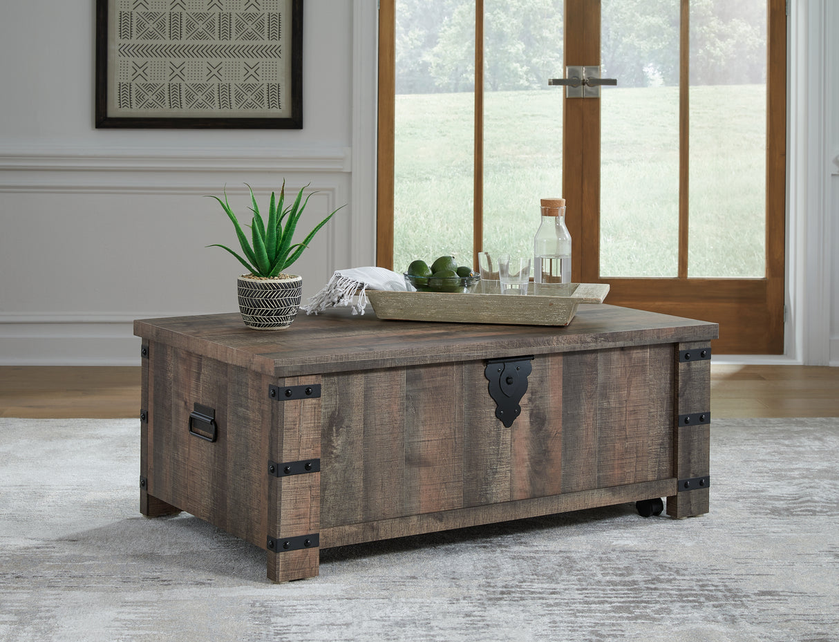 Mega Furniture - Ashley Furniture - Hollum Lift-Top Coffee Table - Lift Top Cocktail Table / Rustic Brown - T466-9