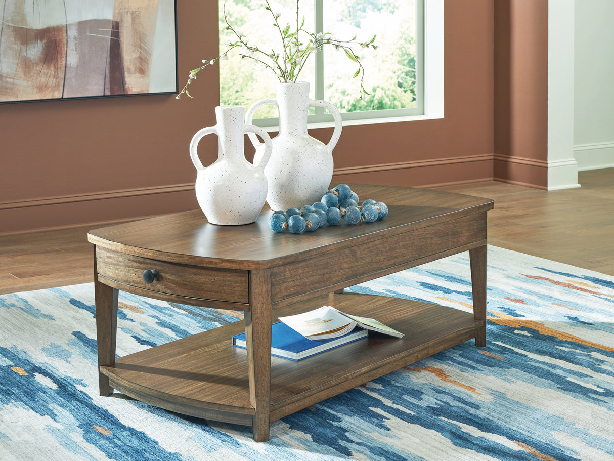 Mega Furniture - Ashley Furniture - Burkbyer Coffee Table - Rectangular Cocktail Table / Brown - T513-1