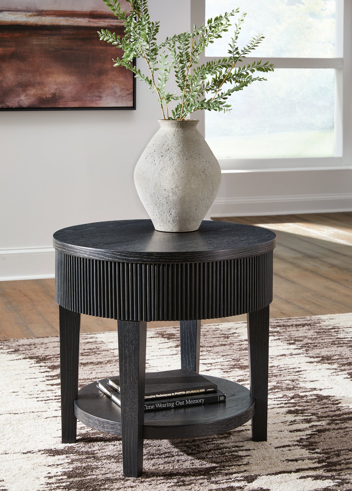 Mega Furniture - Ashley Furniture - Marstream End Table - Round End Table / Black - T551-6