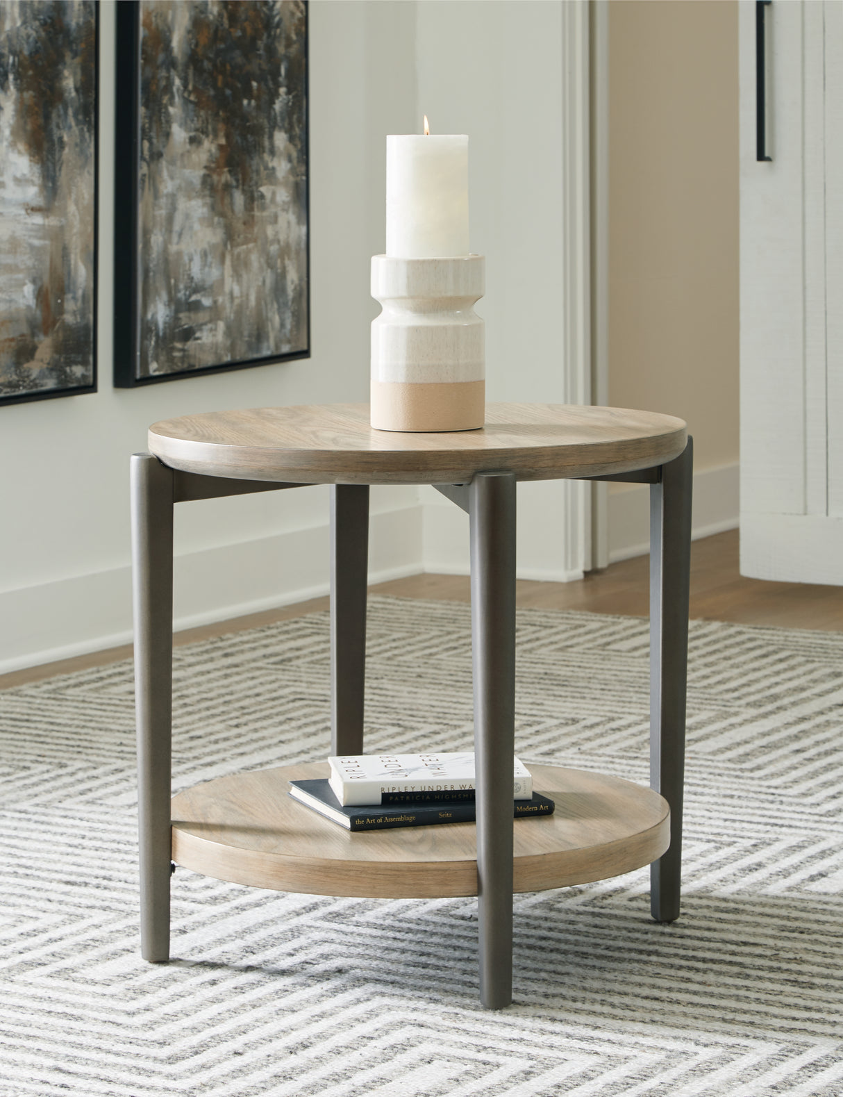 Mega Furniture - Ashley Furniture - Dyonton End Table - Round End Table / Light Grayish Brown - T574-6