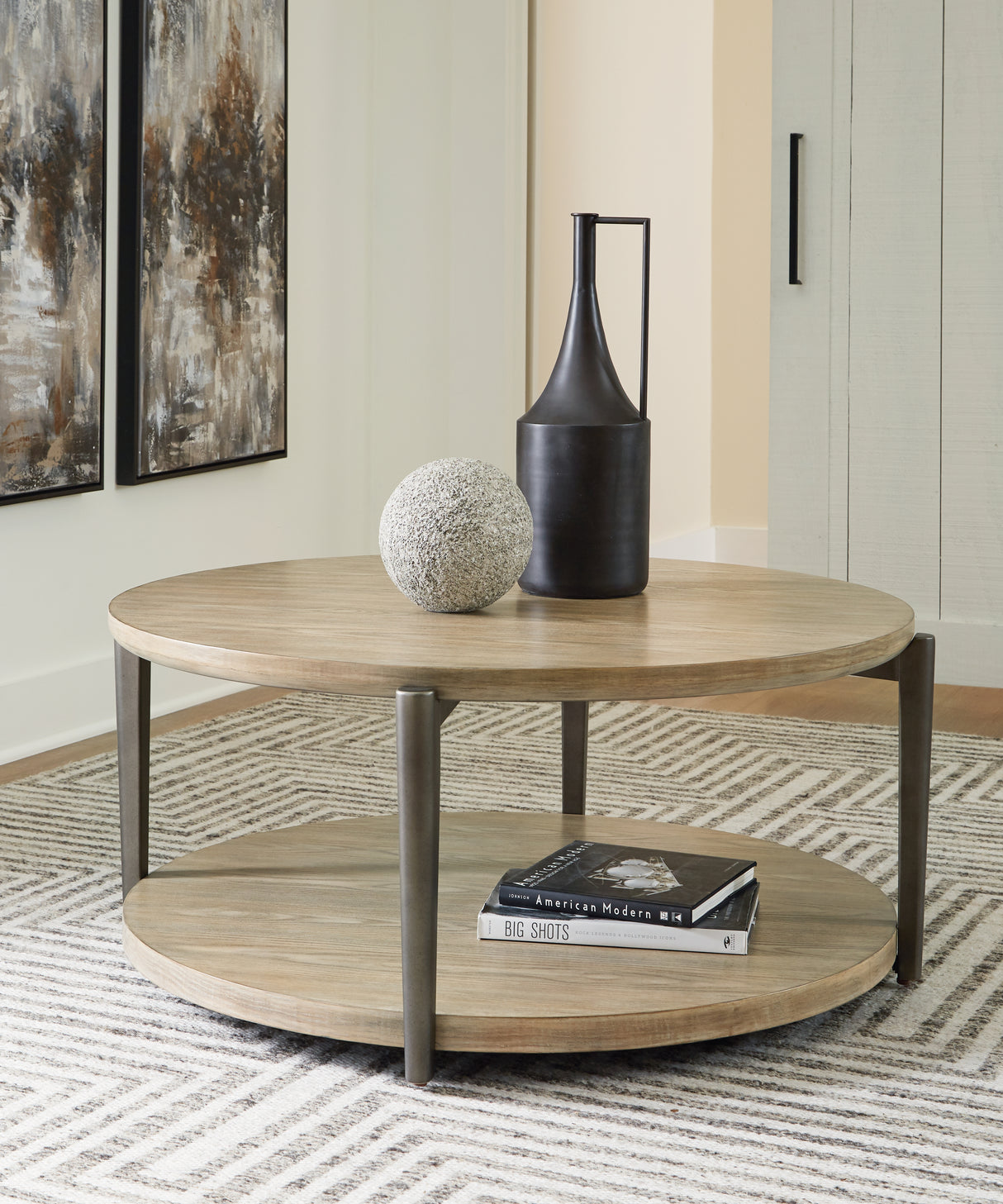 Mega Furniture - Ashley Furniture - Dyonton Coffee Table - Round Cocktail Table / Light Grayish Brown - T574-8