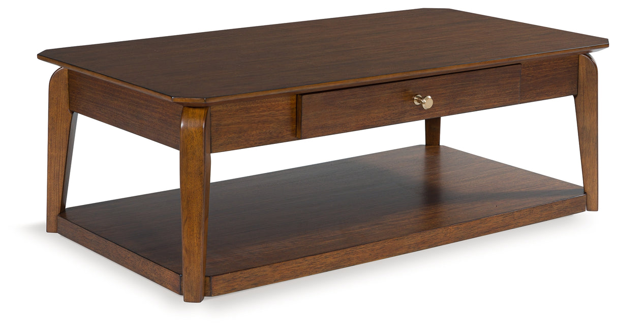 Mega Furniture - Ashley Furniture - Trenmour Coffee Table - Rectangular Cocktail Table / Medium Brown - T596-1