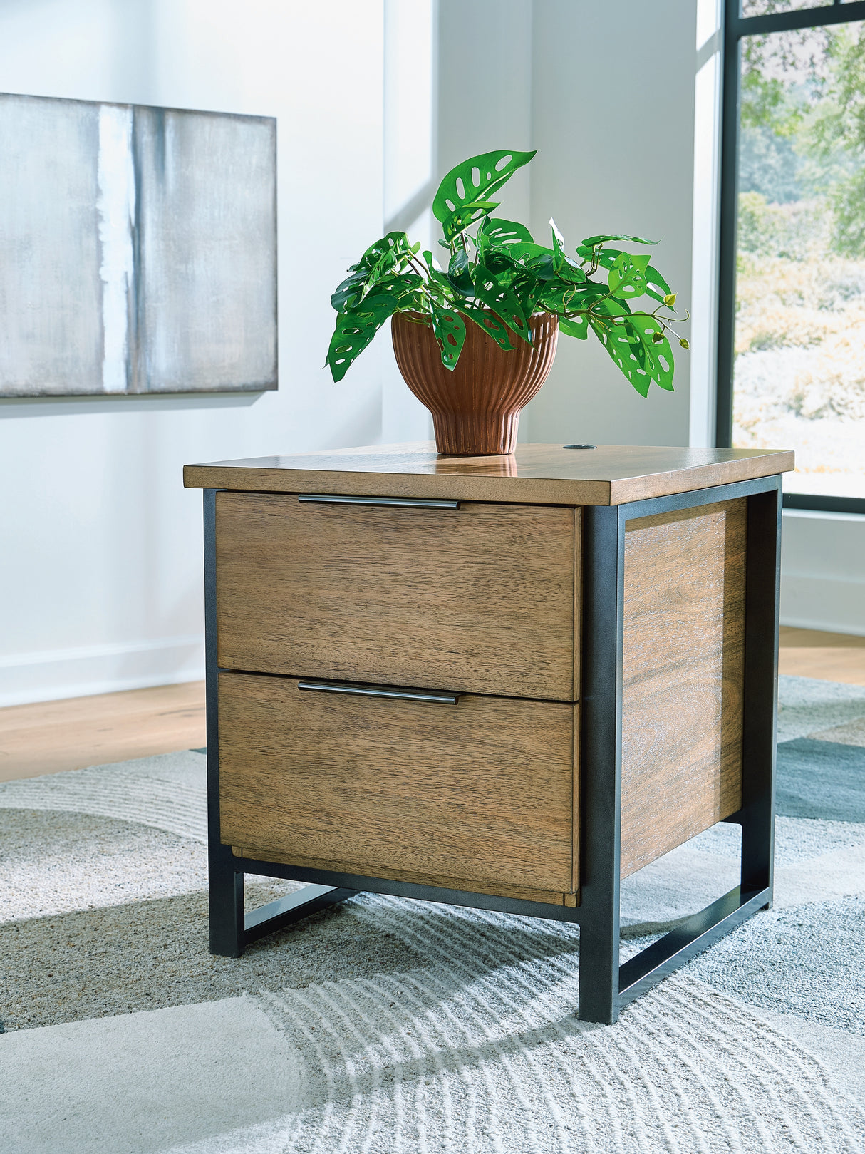 Mega Furniture - Ashley Furniture - Montia End Table - Rectangular End Table / Light Brown - T602-3