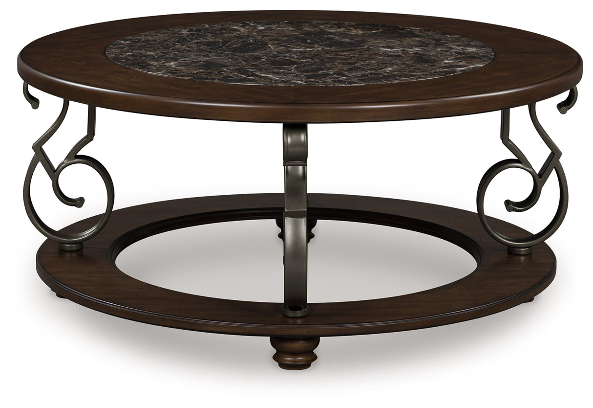 Mega Furniture - Ashley Furniture - Frallyn Coffee Table - Round Cocktail Table / Dark Brown - T623-8