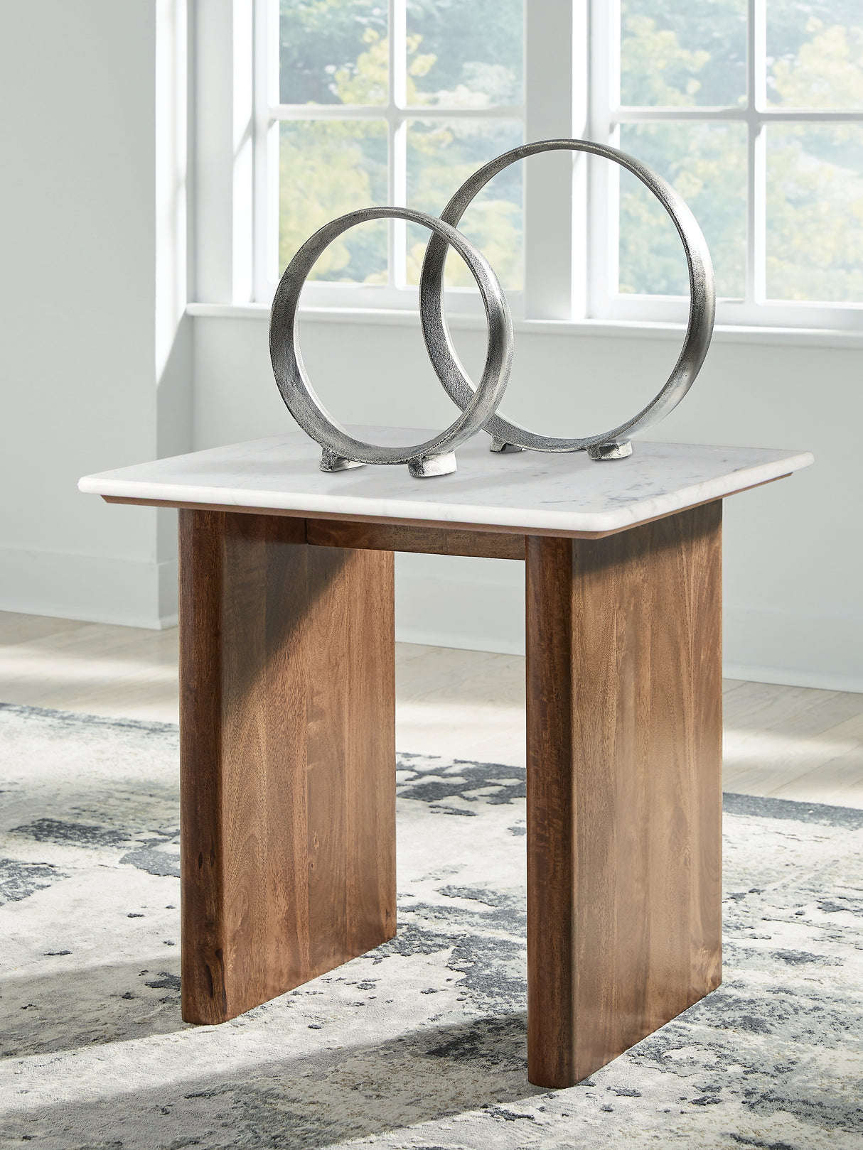 Mega Furniture - Ashley Furniture - Isanti End Table - Square End Table / Light Brown/White - T662-3