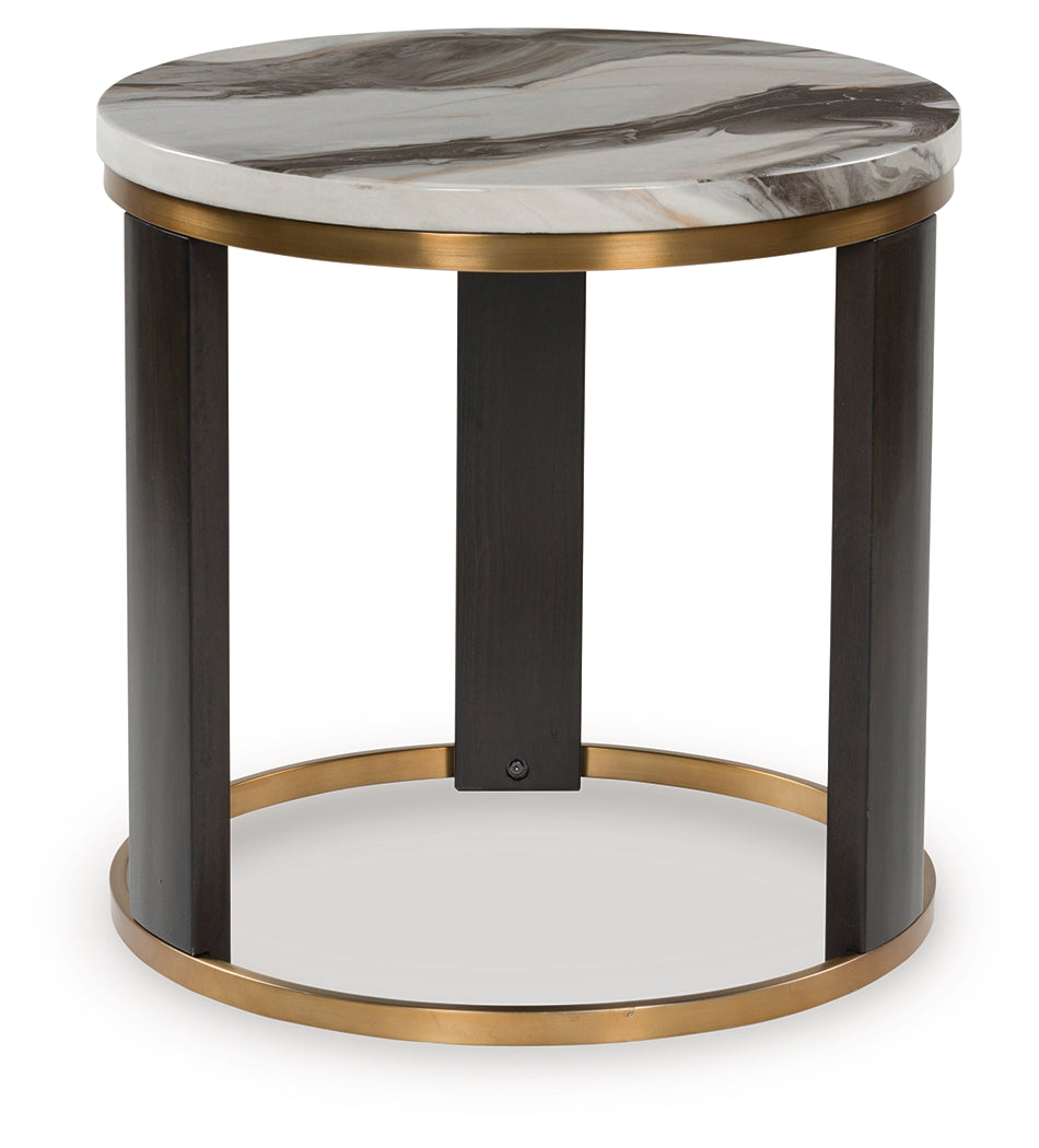 Mega Furniture - Ashley Furniture - Jazmore End Table - Round End Table / Brown/Brass Finish - T671-6