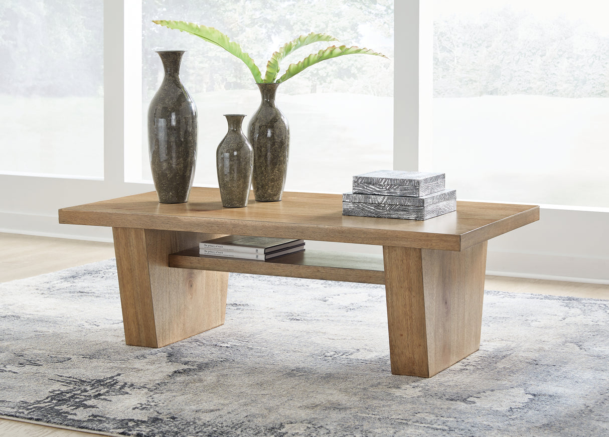 Mega Furniture - Ashley Furniture - Kristiland Coffee Table - Rectangular Cocktail Table / Light Brown - T674-1
