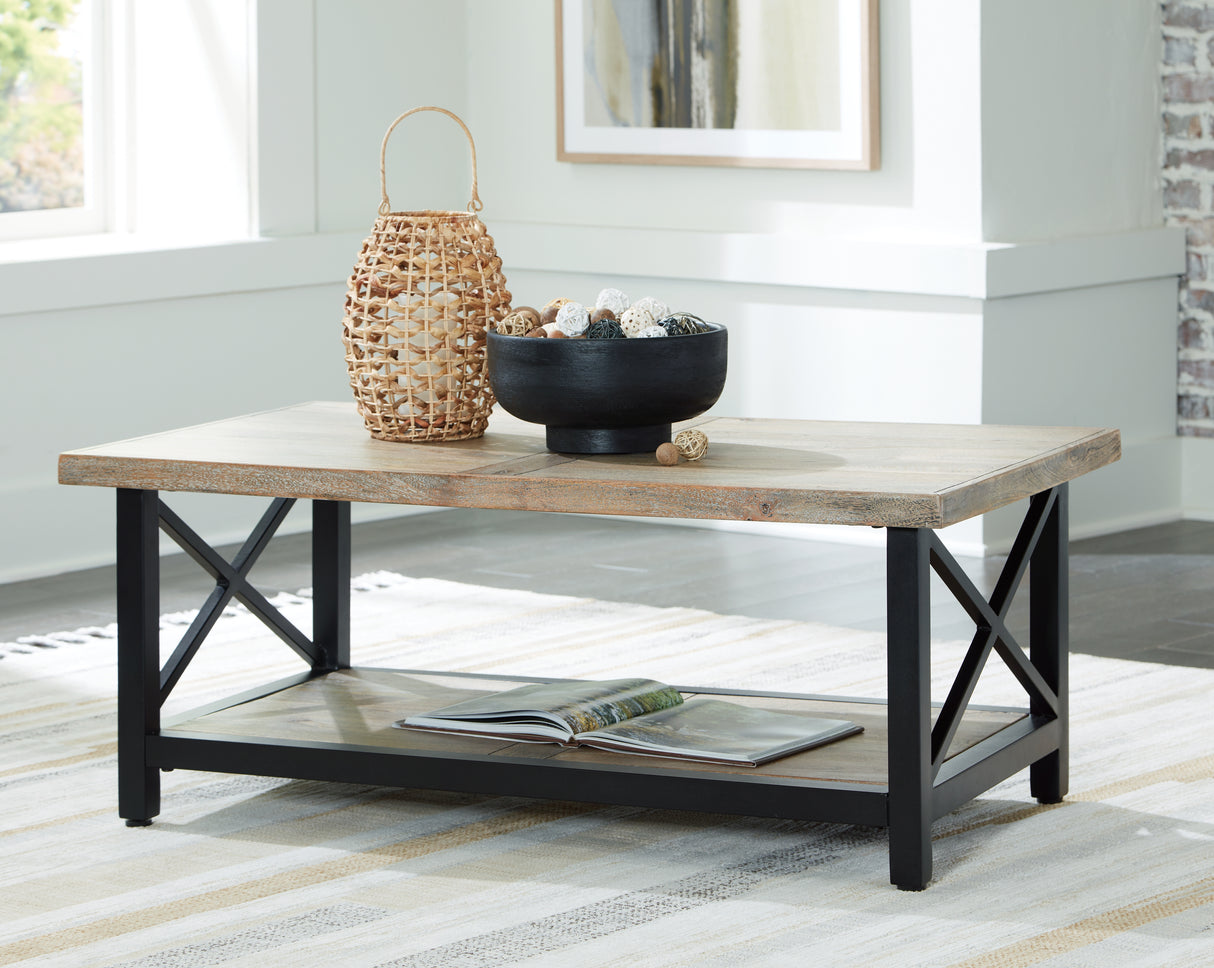 Mega Furniture - Ashley Furniture - Bristenfort Coffee Table - Rectangular Cocktail Table / Brown/Black - T685-1