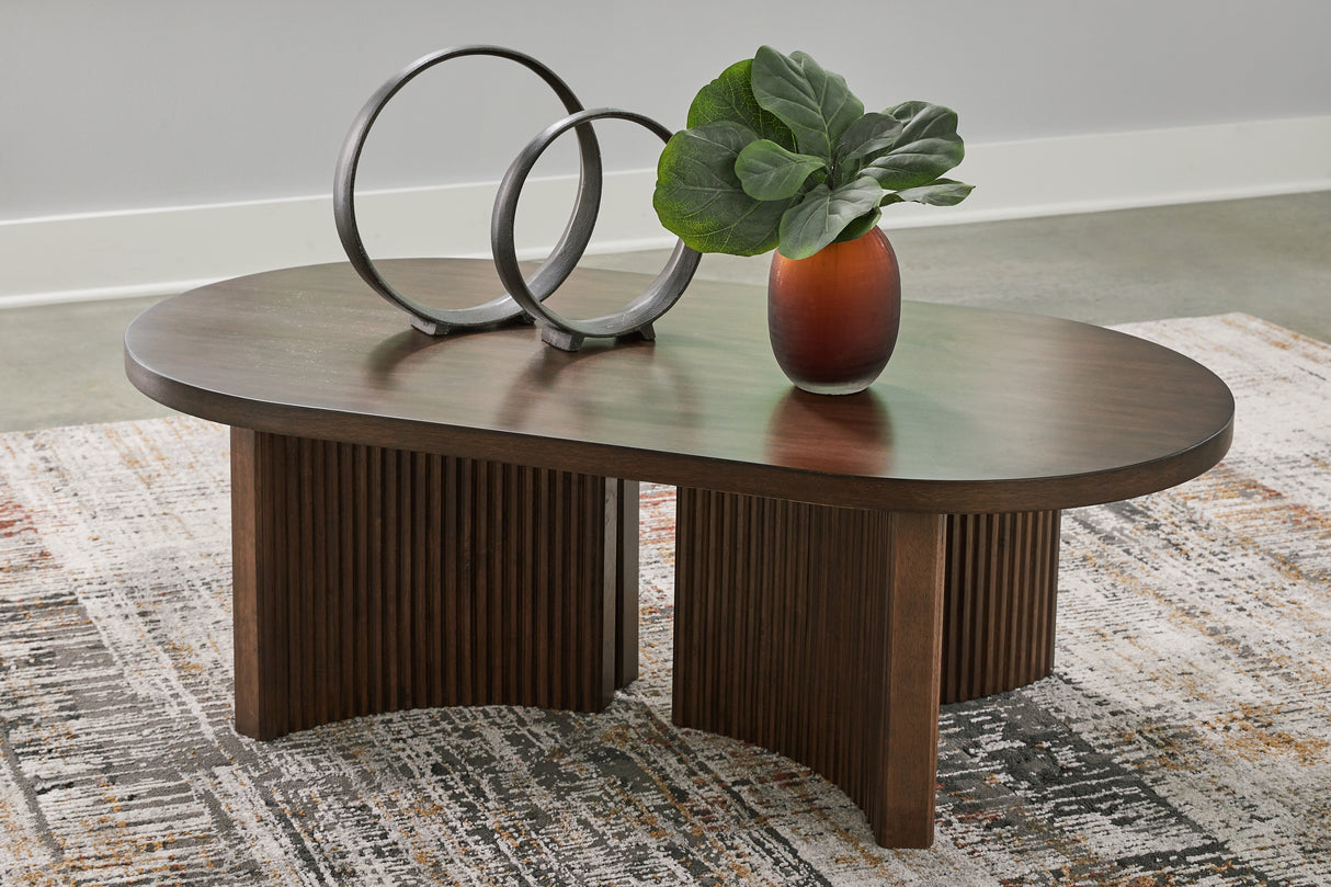 Mega Furniture - Ashley Furniture - Korestone Coffee Table - Rectangular Cocktail Table / Dark Brown - T438-1