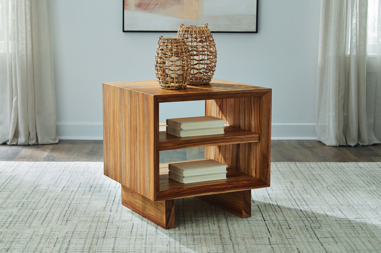 Mega Furniture - Ashley Furniture - Dressonni End Table - Square End Table / Brown - T690-2