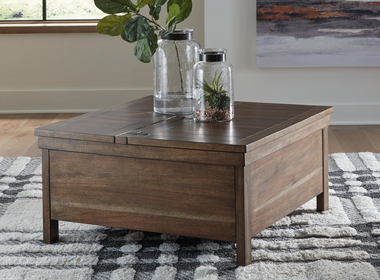 Mega Furniture - Ashley Furniture - Moriville Lift-Top Coffee Table - Lift Top Cocktail Table / Grayish Brown - T731-9