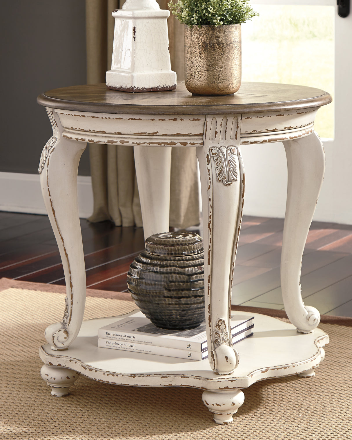 Mega Furniture - Ashley Furniture - Realyn End Table - Round End Table / White/Brown - T743-6