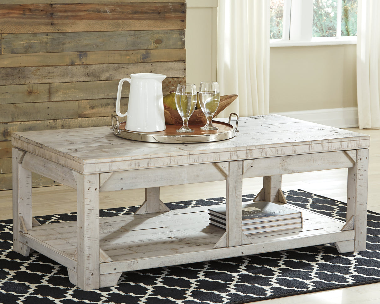 Mega Furniture - Ashley Furniture - Fregine Coffee Table with Lift Top - Lift Top Cocktail Table / Whitewash - T755-9