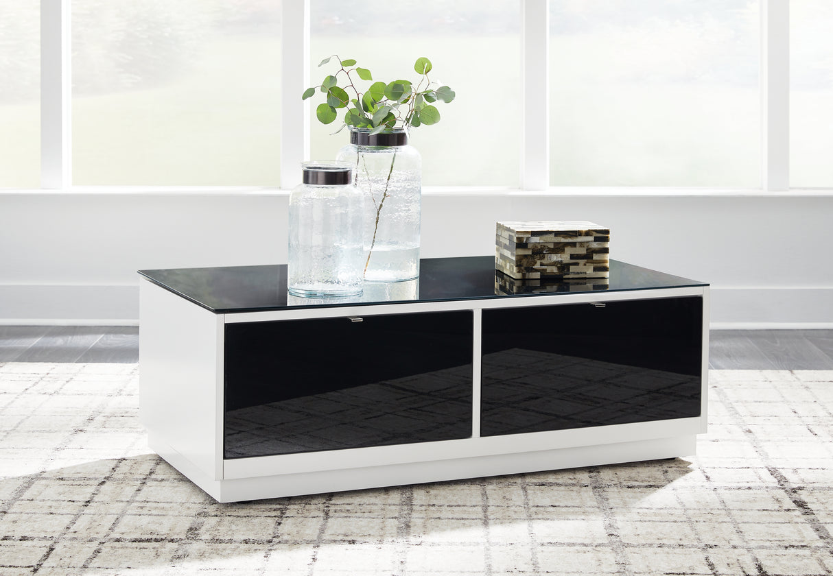 Mega Furniture - Ashley Furniture - Gardoni Coffee Table - Rectangular Cocktail Table / White/Black - T756-1
