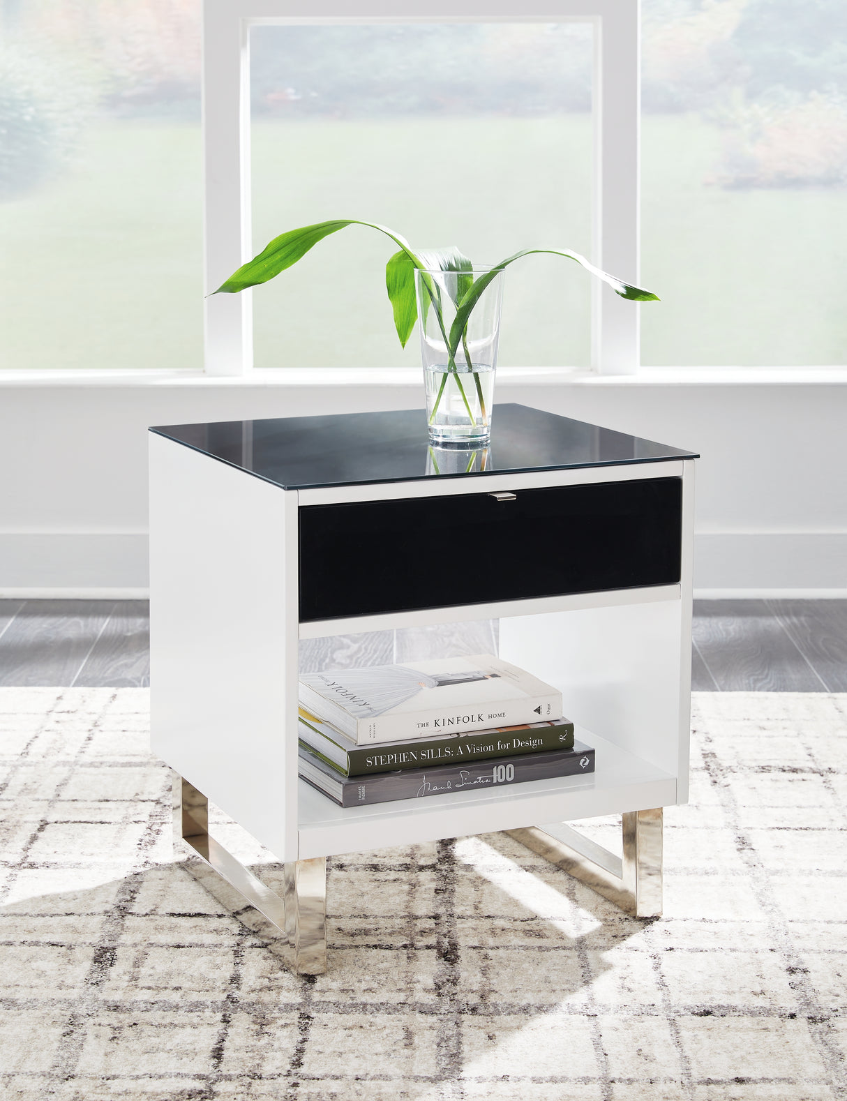 Mega Furniture - Ashley Furniture - Gardoni End Table - Rectangular End Table / White/Black - T756-3