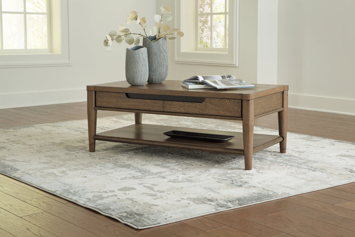 Mega Furniture - Ashley Furniture - Roanhowe Coffee Table - Rectangular Cocktail Table / Brown - T769-1