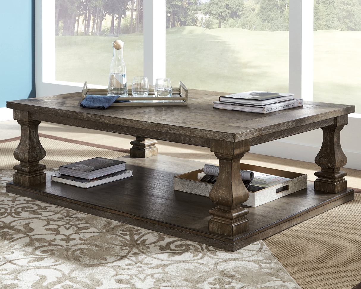 Mega Furniture - Ashley Furniture - Johnelle Coffee Table - Rectangular Cocktail Table / Gray - T776-1