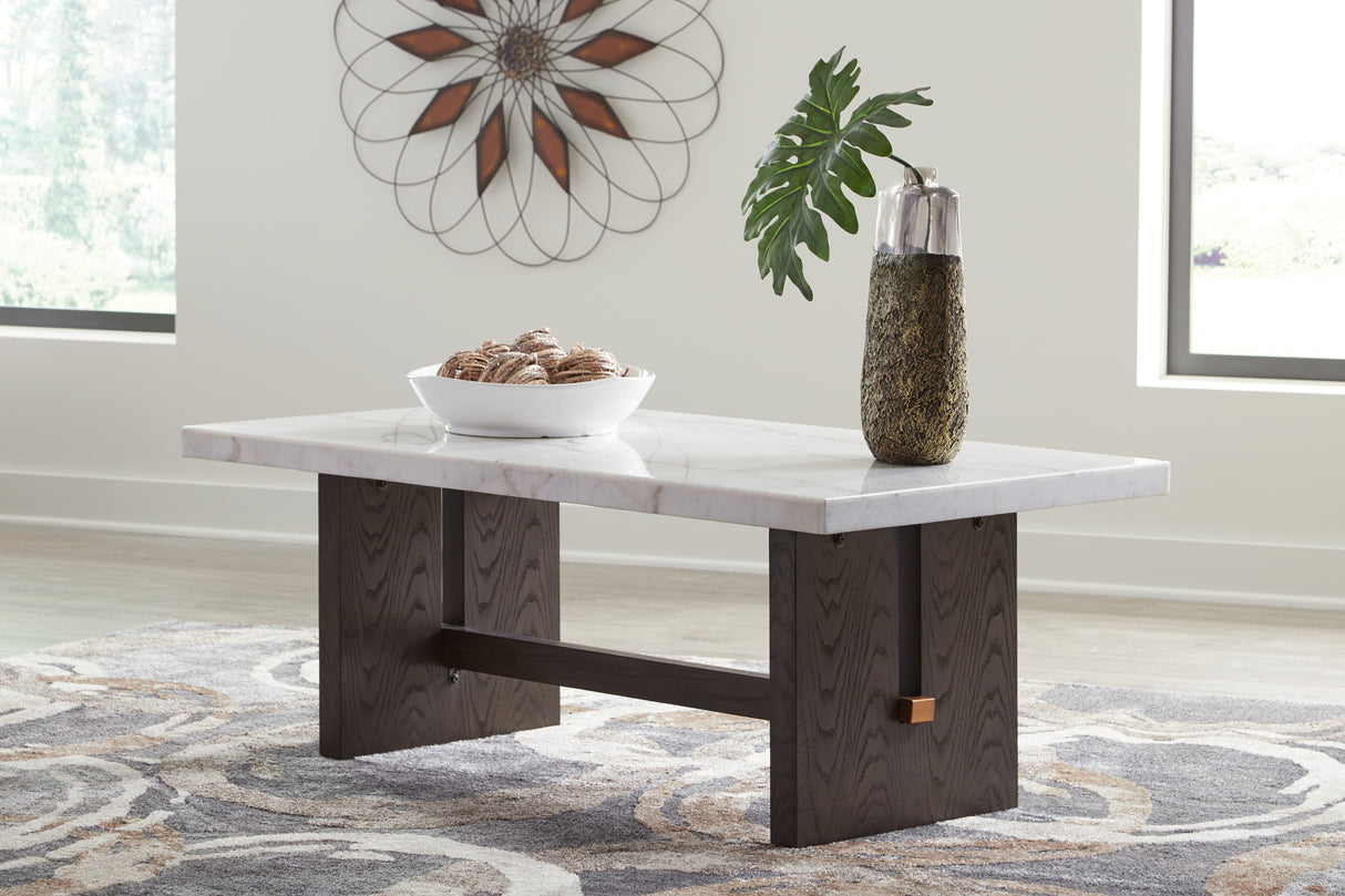 Mega Furniture - Ashley Furniture - Burkhaus Coffee Table - Rectangular Cocktail Table / White/Dark Brown - T779-1