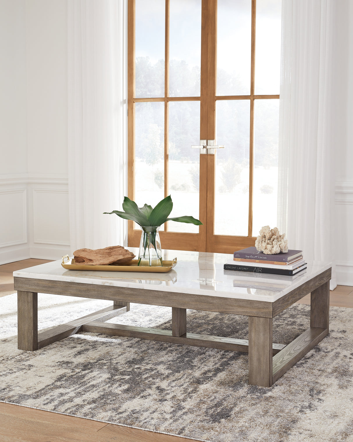 Mega Furniture - Ashley Furniture - Loyaska Coffee Table - Rectangular Cocktail Table / Brown/Ivory - T789-1
