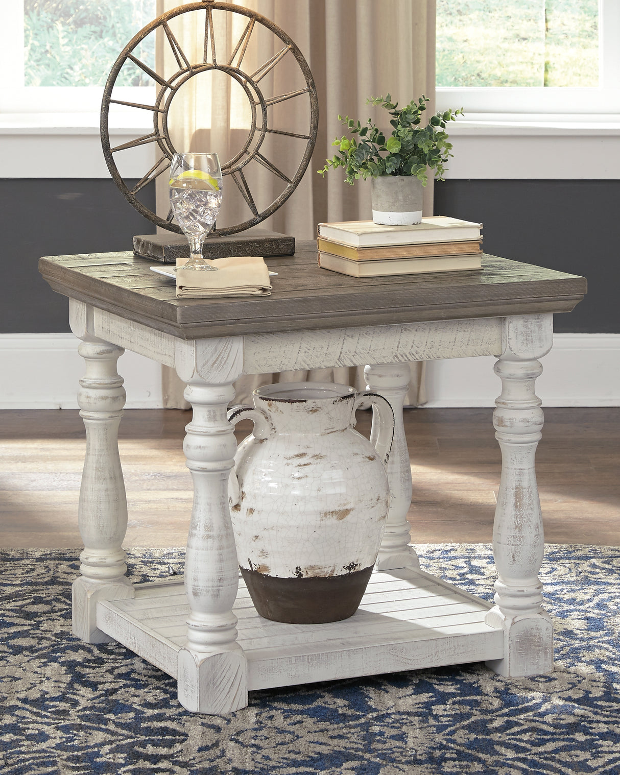 Mega Furniture - Ashley Furniture - Havalance End Table - Square End Table / White/Gray - T994-2
