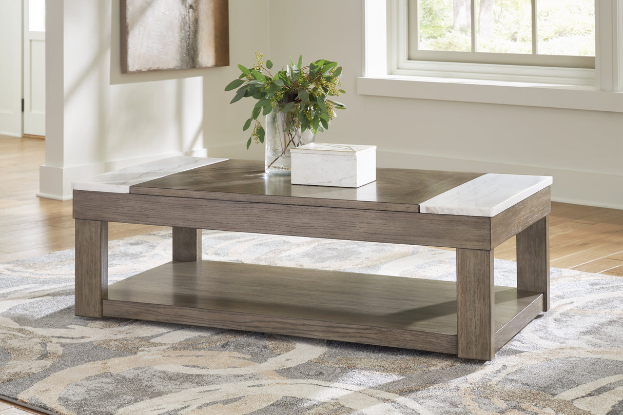 Mega Furniture - Ashley Furniture - Loyaska Lift-Top Coffee Table - Lift Top Cocktail Table / Grayish Brown/White - T854-9