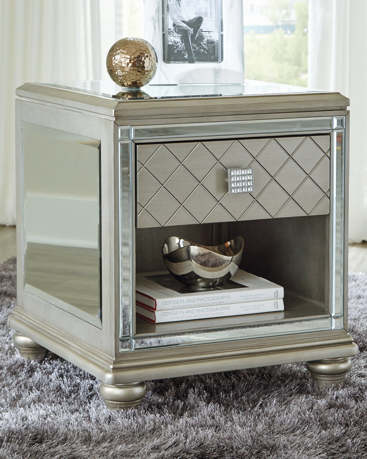 Mega Furniture - Ashley Furniture - Chevanna End Table - Rectangular End Table / Platinum - T942-3